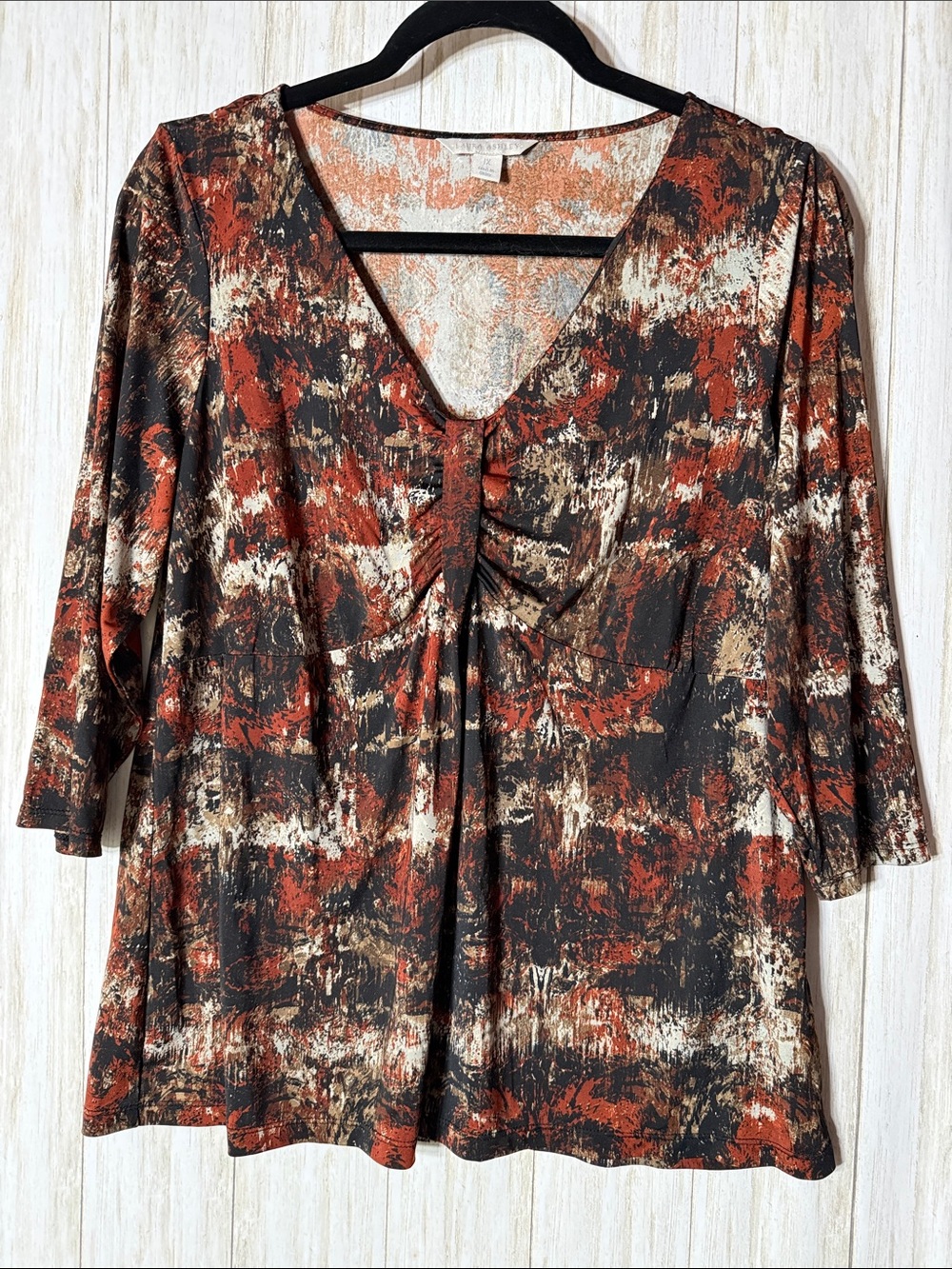 Laura Ashley Rust, Black & Cream V-Neck Long Sleeve Top